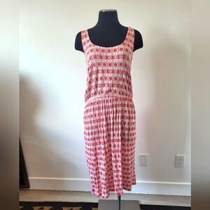 Faded Glory Summer Dress Red White Midi Drop Waist Casual Sundress Patriotic L